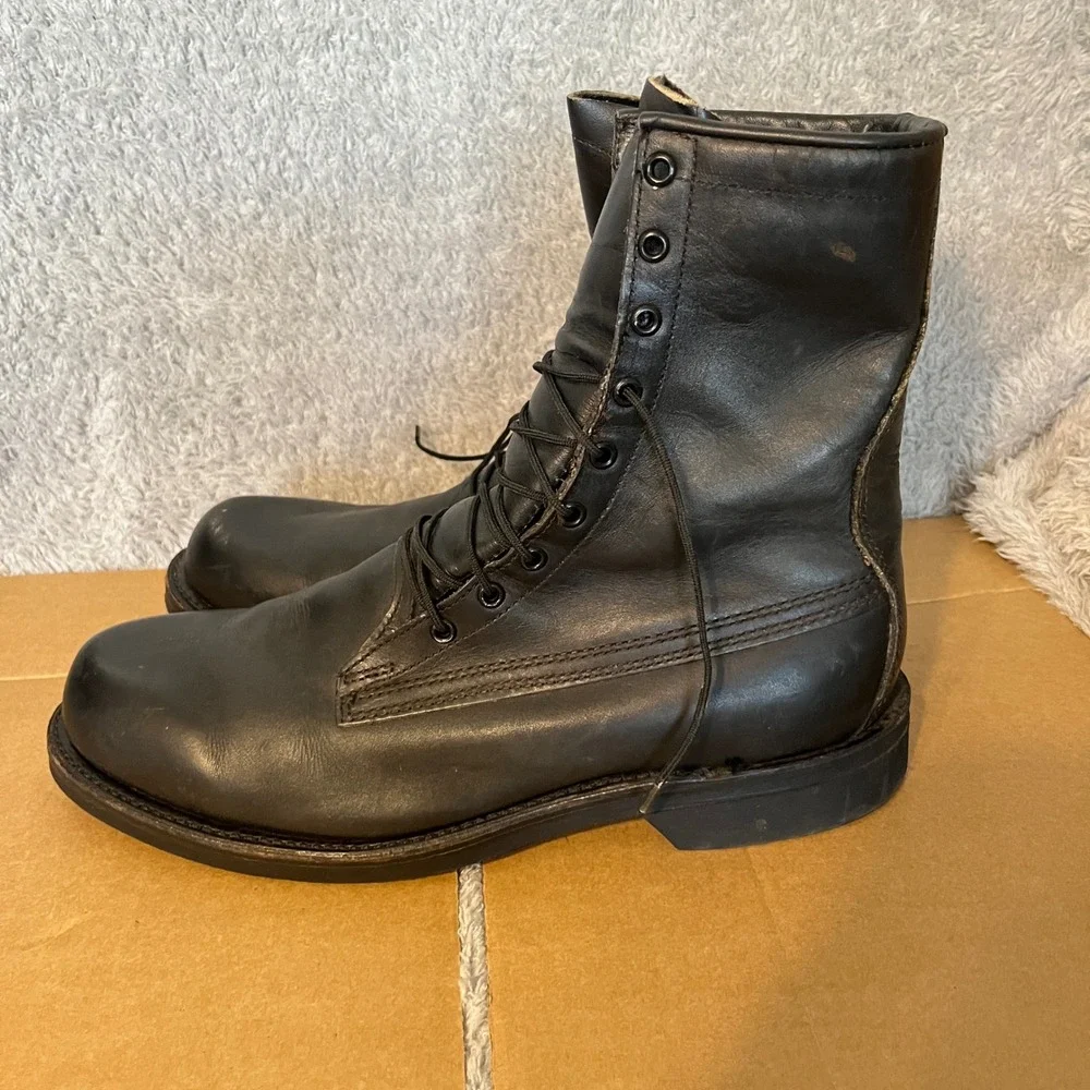 Vintage US Military Combat Boots Black Leather Lace Up 1987 Size 9.5 D‎